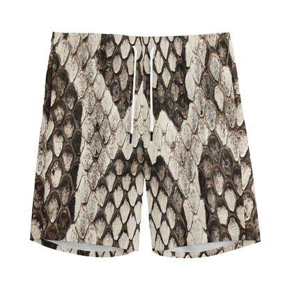 Beige Snakeskin Print Men's Sports Shorts