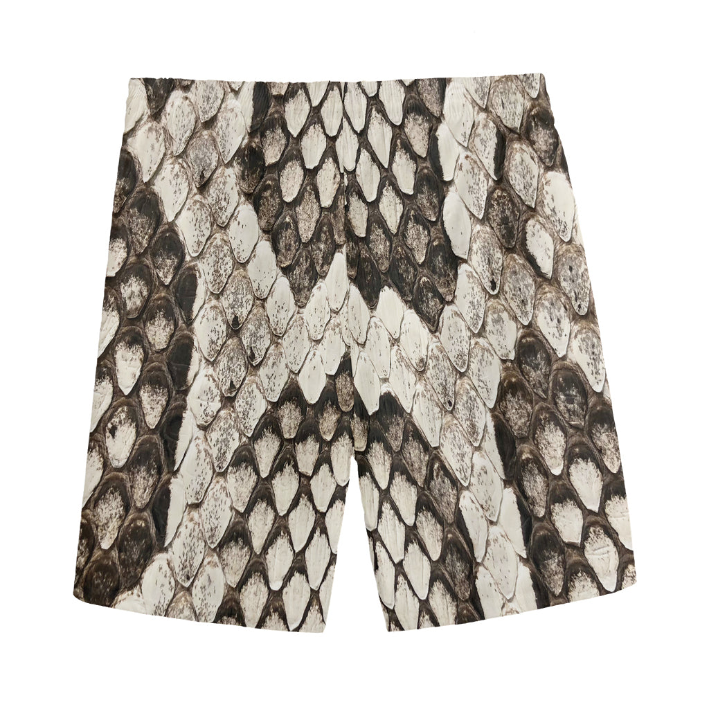 Beige Snakeskin Print Men's Sports Shorts