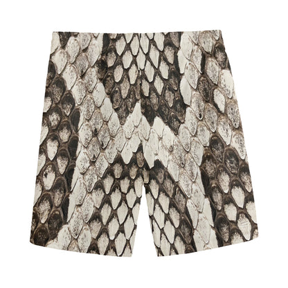 Beige Snakeskin Print Men's Sports Shorts