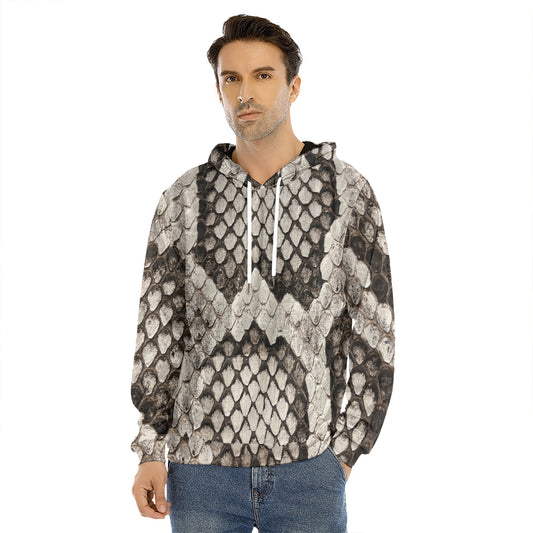 Beige Snakeskin Print Men's Velvet Pullover Hoodie