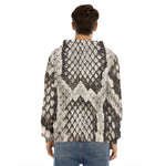 Beige Snakeskin Print Men's Velvet Pullover Hoodie