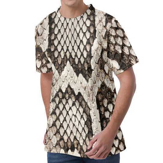 Beige Snakeskin Print Men's Velvet T-Shirt
