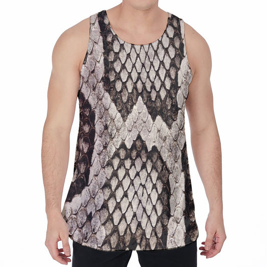 Beige Snakeskin Print Men's Velvet Tank Top