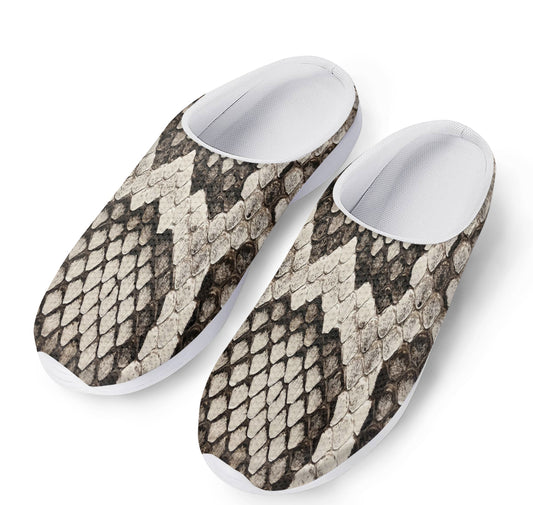 Beige Snakeskin Print Mesh Casual Shoes