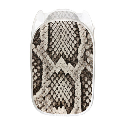 Beige Snakeskin Print Mesh Laundry Hamper