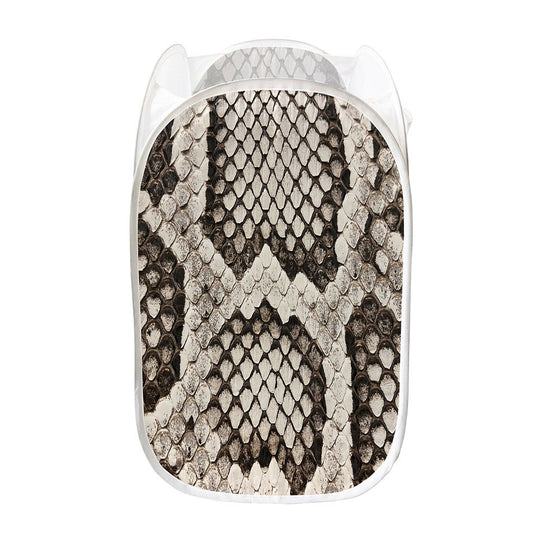 Beige Snakeskin Print Mesh Laundry Hamper