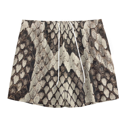 Beige Snakeskin Print Mesh Shorts