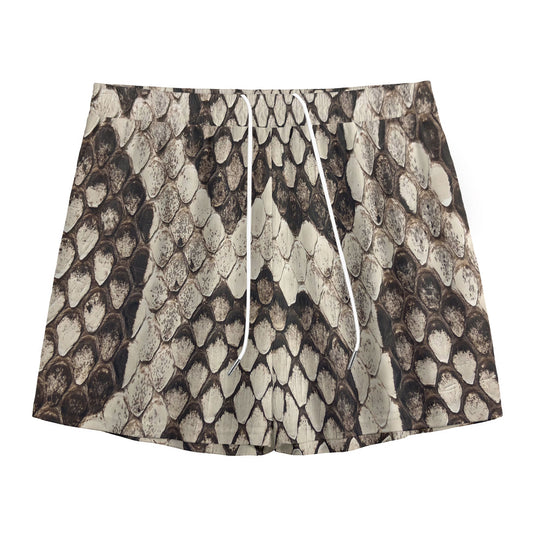 Beige Snakeskin Print Mesh Shorts