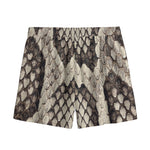 Beige Snakeskin Print Mesh Shorts