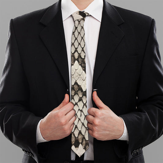 Beige Snakeskin Print Necktie