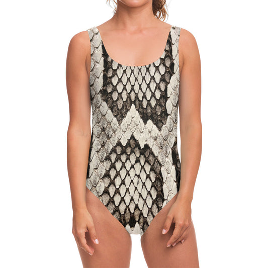 Beige Snakeskin Print One Piece Swimsuit