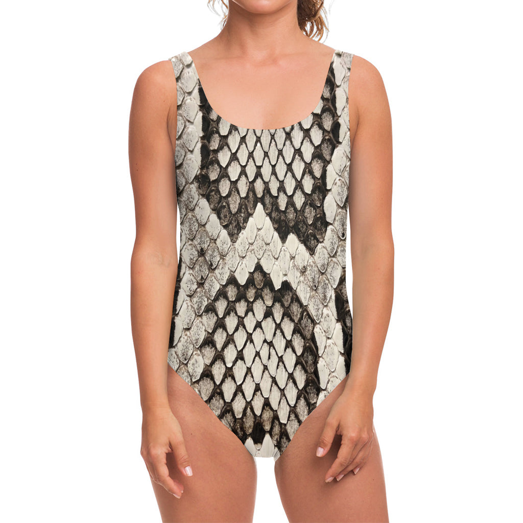 Beige Snakeskin Print One Piece Swimsuit