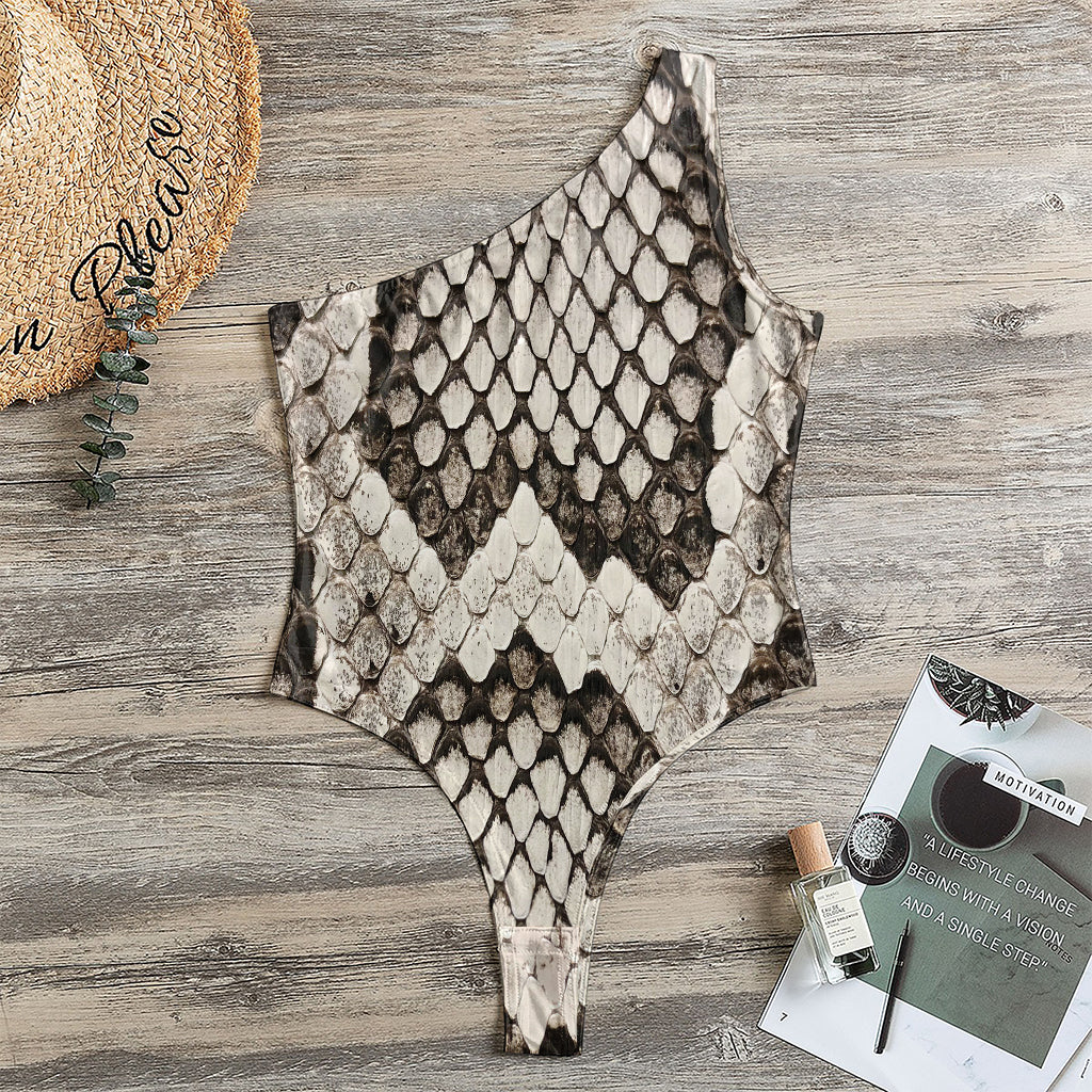 Beige Snakeskin Print One Shoulder Bodysuit