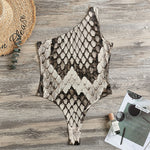 Beige Snakeskin Print One Shoulder Bodysuit