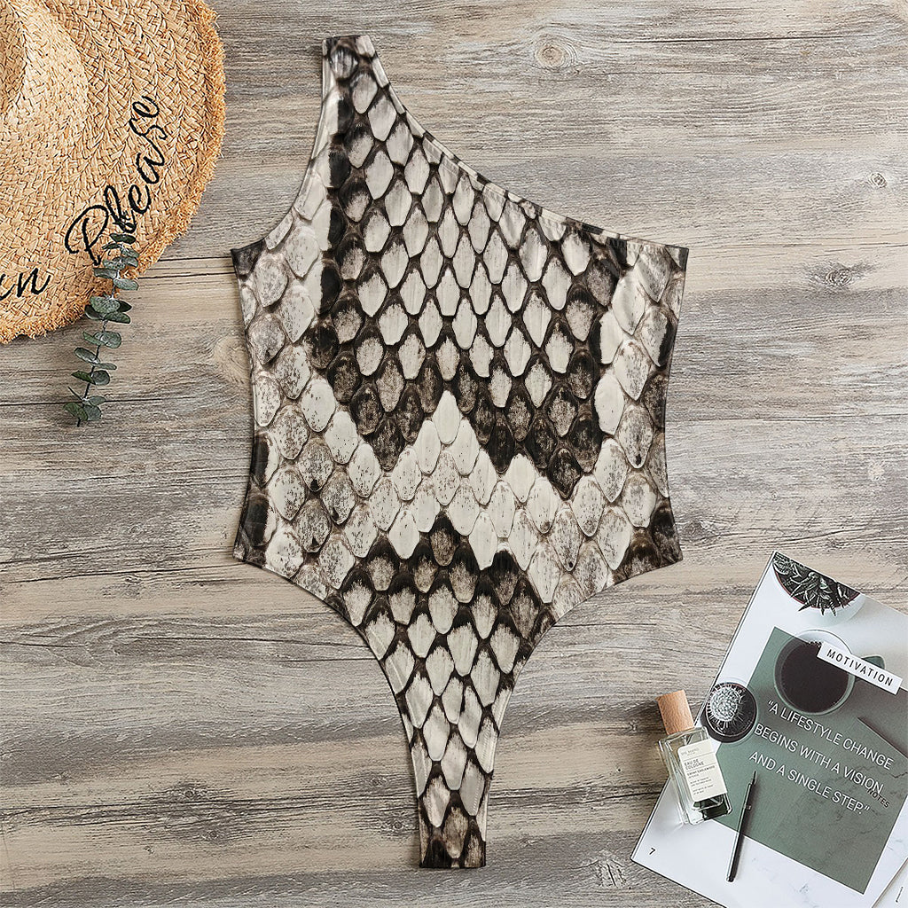 Beige Snakeskin Print One Shoulder Bodysuit