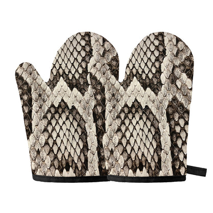 Beige Snakeskin Print Oven Mitts
