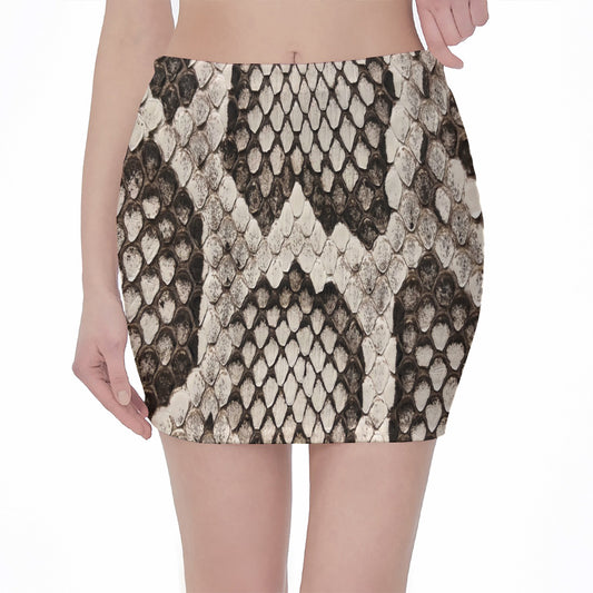 Beige Snakeskin Print Pencil Mini Skirt