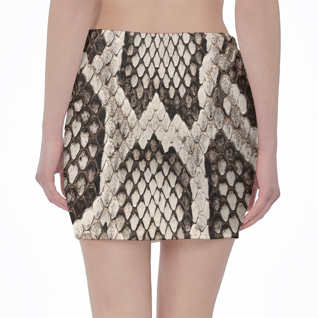 Beige Snakeskin Print Pencil Mini Skirt