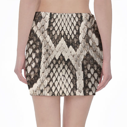 Beige Snakeskin Print Pencil Mini Skirt