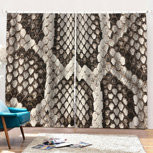 Beige Snakeskin Print Pencil Pleat Curtains