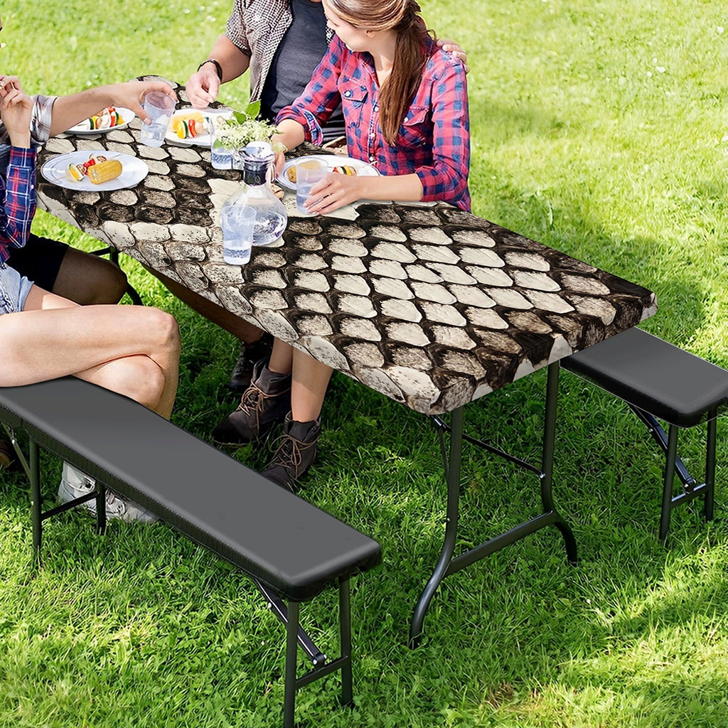 Beige Snakeskin Print Picnic Table Cover