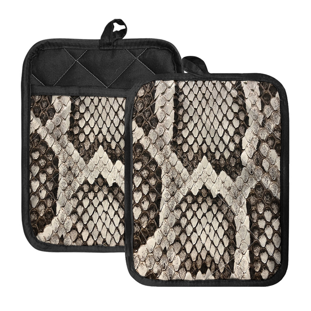 Beige Snakeskin Print Pot Holders With Pocket
