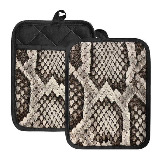 Beige Snakeskin Print Pot Holders With Pocket
