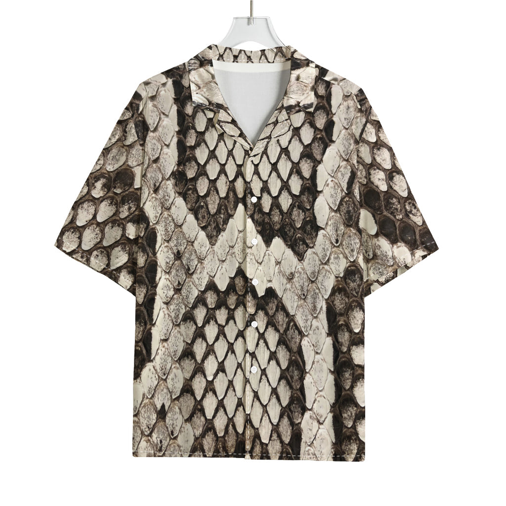 Beige Snakeskin Print Rayon Hawaiian Shirt