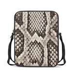 Beige Snakeskin Print Rectangular Crossbody Bag