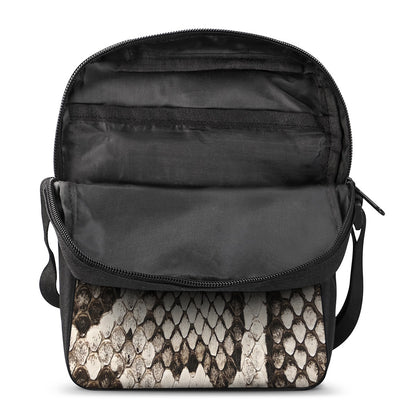 Beige Snakeskin Print Rectangular Crossbody Bag