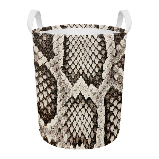 Beige Snakeskin Print Round Laundry Basket