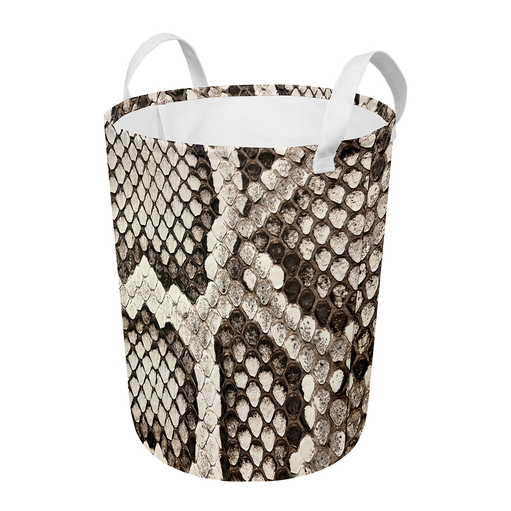 Beige Snakeskin Print Round Laundry Basket