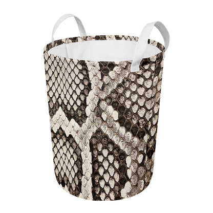 Beige Snakeskin Print Round Laundry Basket