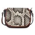 Beige Snakeskin Print Saddle Bag