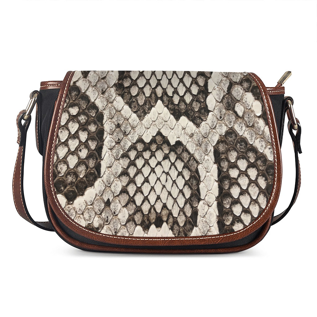 Beige Snakeskin Print Saddle Bag