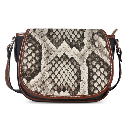 Beige Snakeskin Print Saddle Bag