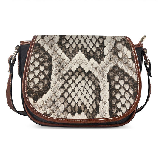 Beige Snakeskin Print Saddle Bag