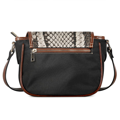 Beige Snakeskin Print Saddle Bag