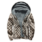 Beige Snakeskin Print Sherpa Lined Zip Up Hoodie