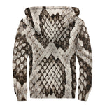 Beige Snakeskin Print Sherpa Lined Zip Up Hoodie