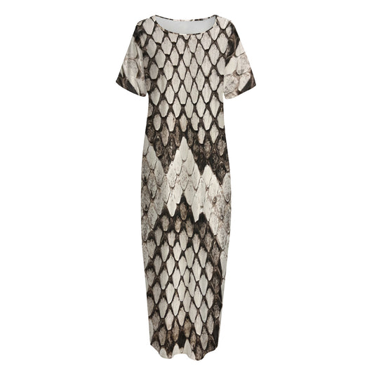 Beige Snakeskin Print Short Sleeve Long Nightdress