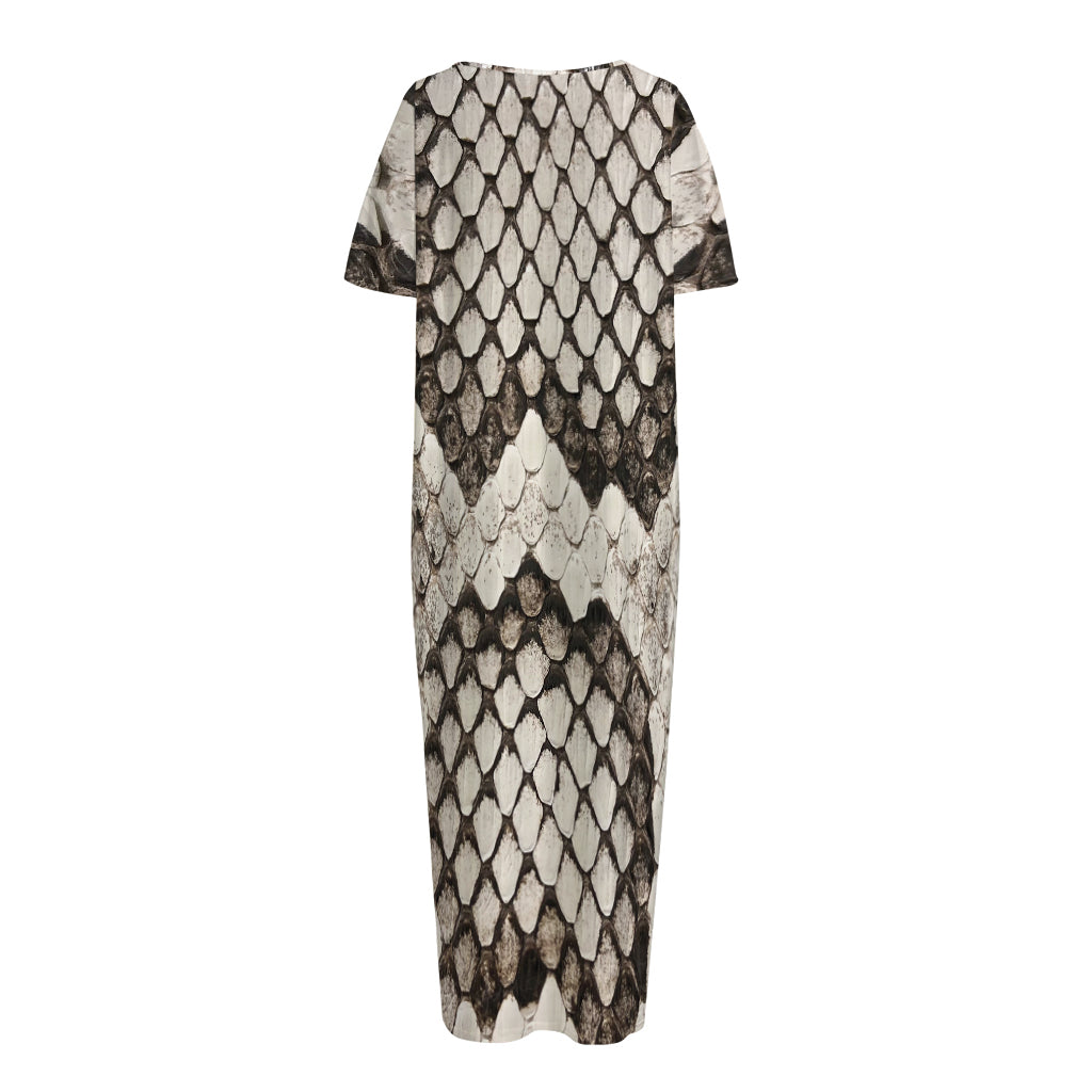 Beige Snakeskin Print Short Sleeve Long Nightdress
