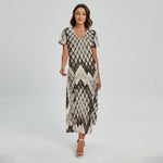 Beige Snakeskin Print Short Sleeve Maxi Dress