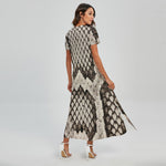 Beige Snakeskin Print Short Sleeve Maxi Dress