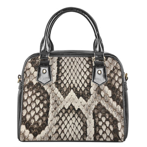 Beige Snakeskin Print Shoulder Handbag