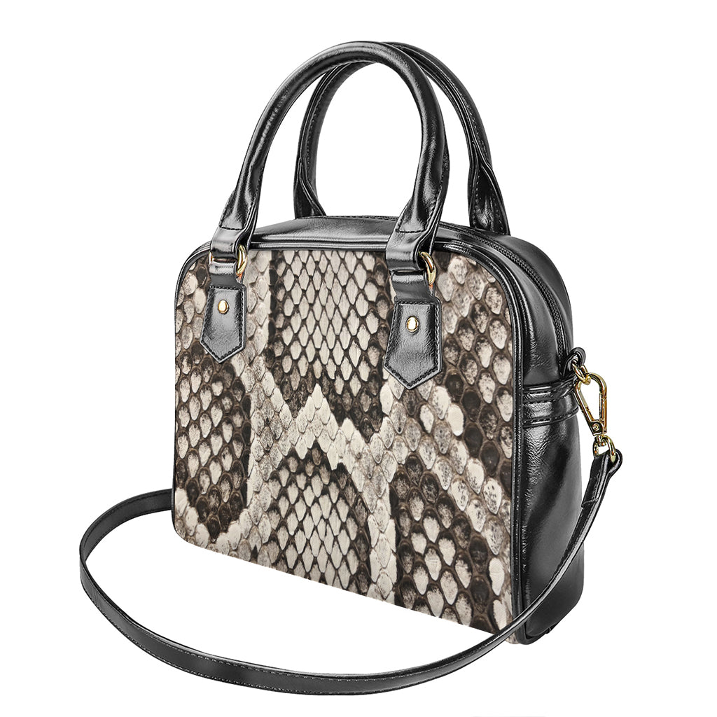 Beige Snakeskin Print Shoulder Handbag