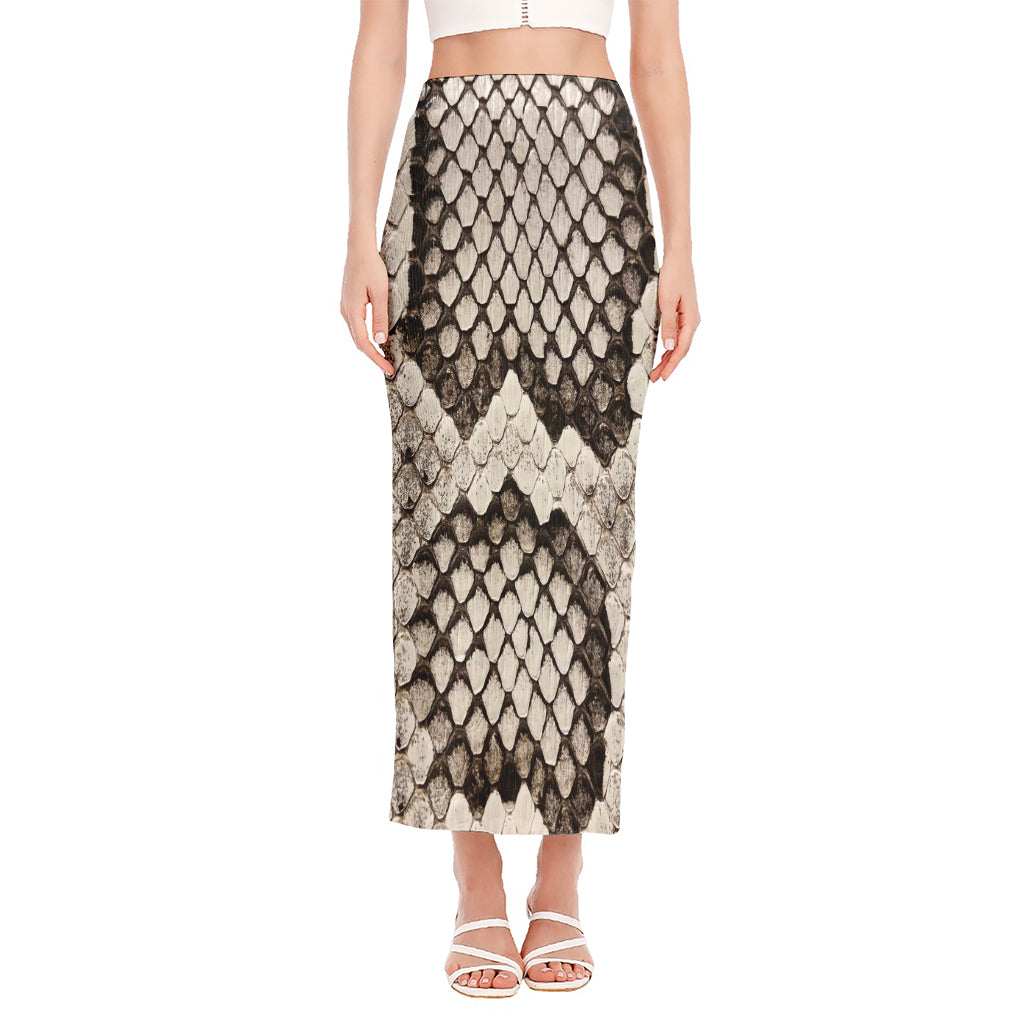 Beige Snakeskin Print Side Slit Maxi Skirt