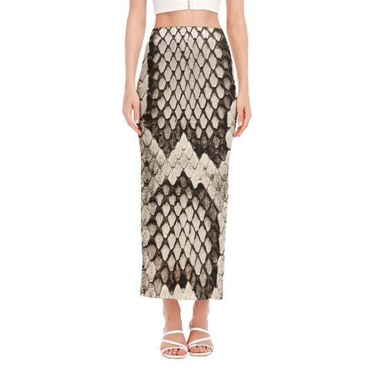 Beige Snakeskin Print Side Slit Maxi Skirt