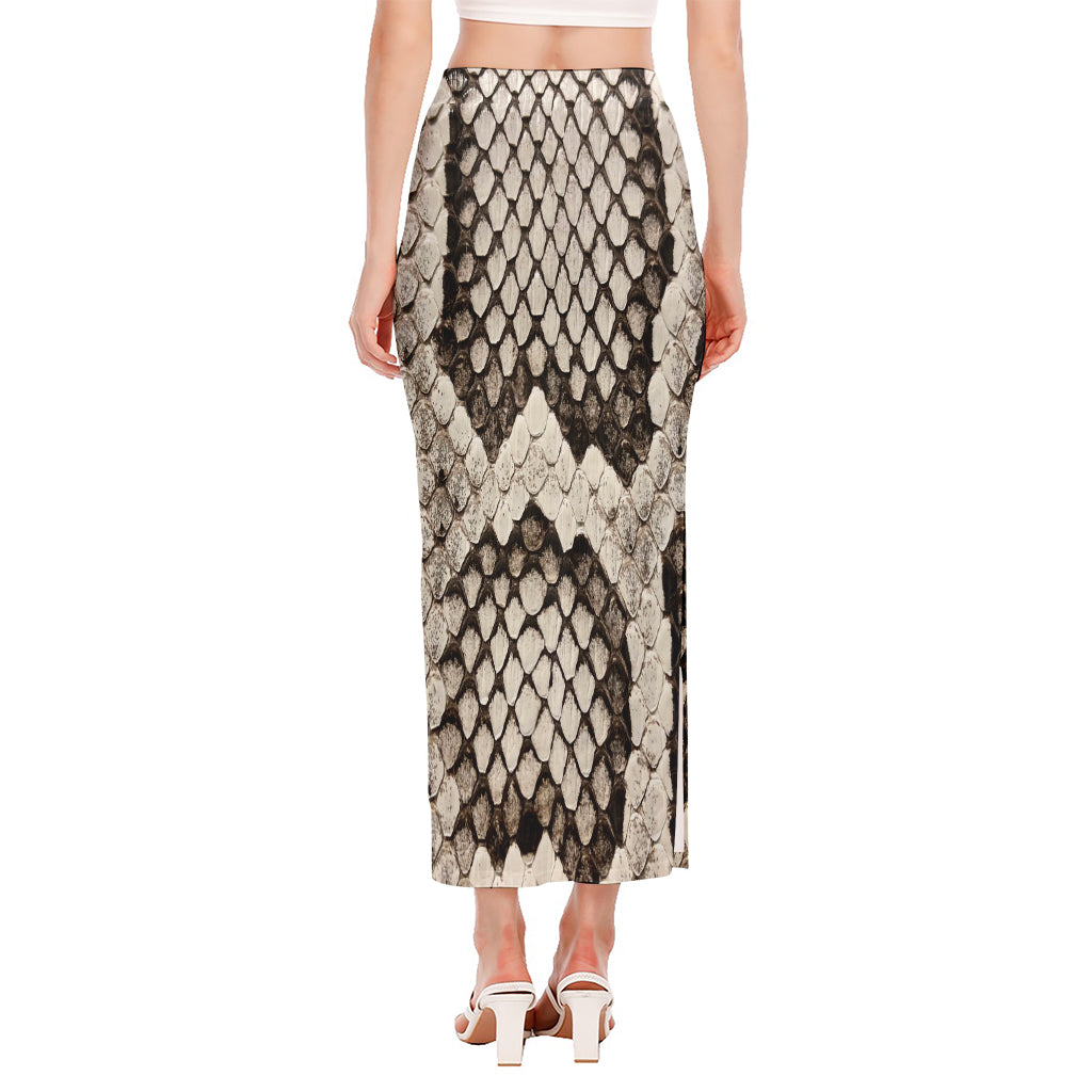 Beige Snakeskin Print Side Slit Maxi Skirt