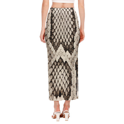 Beige Snakeskin Print Side Slit Maxi Skirt